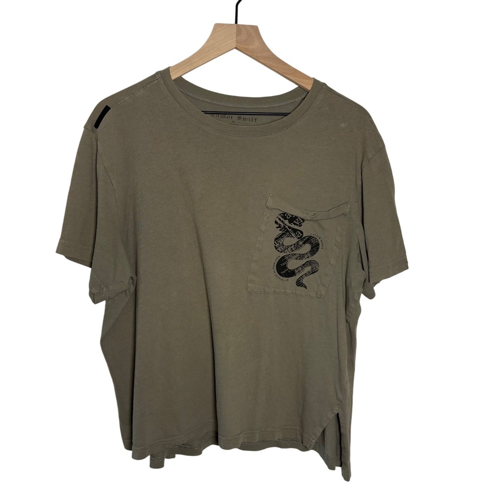 Taylor Swift Reputation Stadium Tour Olive Green Snake Pocket Tee Medium